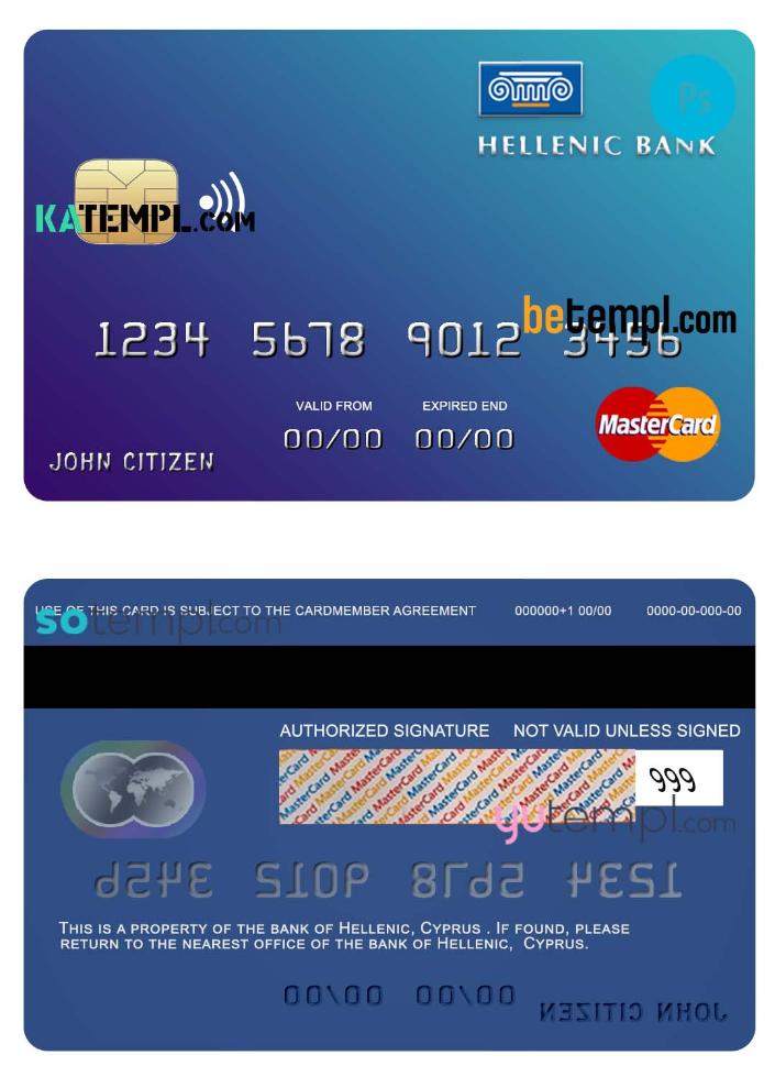 Cyprus Hellenic bank mastercard credit card template in PSD format, fully editable